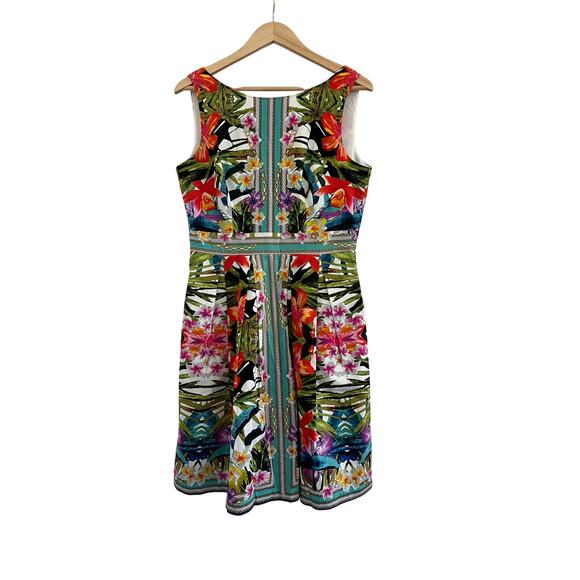 Maggy London Floral V-Neck A-Line Mini Dress Womens Size 12 Vacation Beach Artsy - Picture 1 of 16